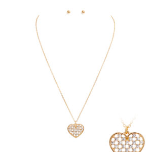 33-234  Heart, Pave' Necklace W/Ball Post Earrings (1 Unit / $7.00 each)