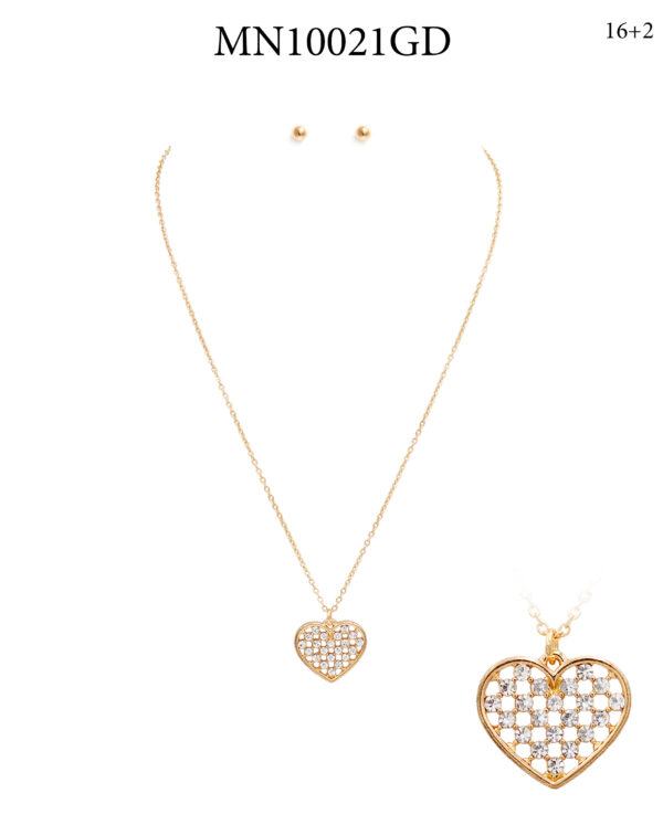 33-234  Heart, Pave' Necklace W/Ball Post Earrings (1 Unit / $7.00 each)