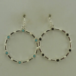 44-1922 Asst Stone - Hoop Drop 2 Colors, Silver W/ Turq or Black  (2 Units / $7.00 each)