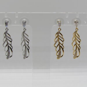 10-422AB  Long Leaf CZ Drop Earrings  Gold & Silver  (2 units / $9.00ea)