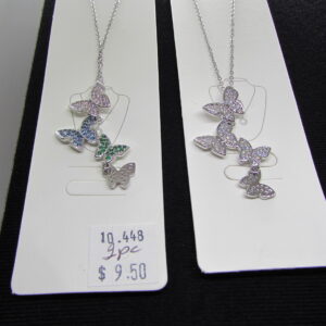 10-448AB  Cascading CZ Butterfly Necklace  2 Colors (2 unit / $9.50ea)
