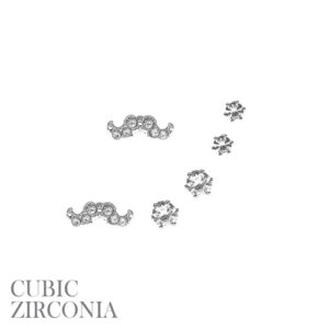 17-926AB  CZ Trio Earrings, Mustache & Rounds  Gold & Silver  (2 Units / $7.00 each)