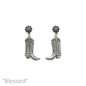 17-927AB  Turquoise & Burnished Silver Boot Earrings, Blessed & Faith  (2 Units / $7.50 each)